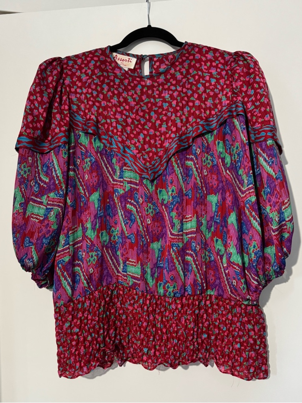 Vintage 80s Assorti for Susan Freis Bold Print Pleated Blouse - Size Small